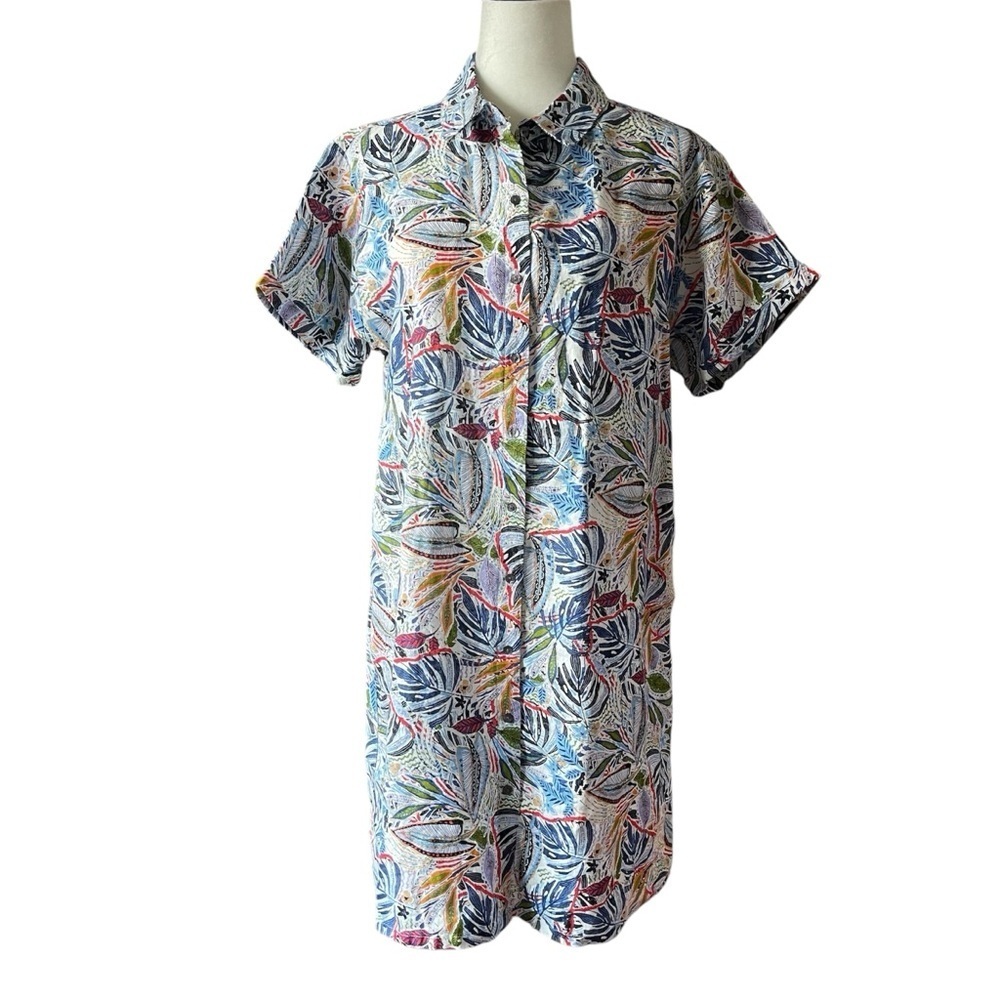 C&C California Multicolor Tropical Palm Linen Shirt Dress US L